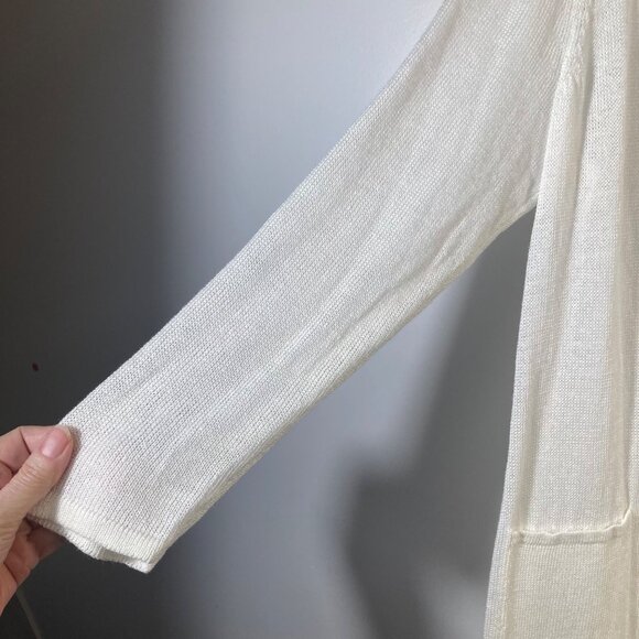 Womens J Jill Linen Blend Open Knit Cardigan 3/4 Sleeve Pockets L White - Picture 3 of 8